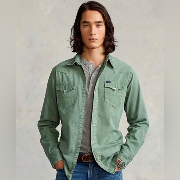 Ralph Lauren- Olive Denim Button Down Shirt Size 4XLT